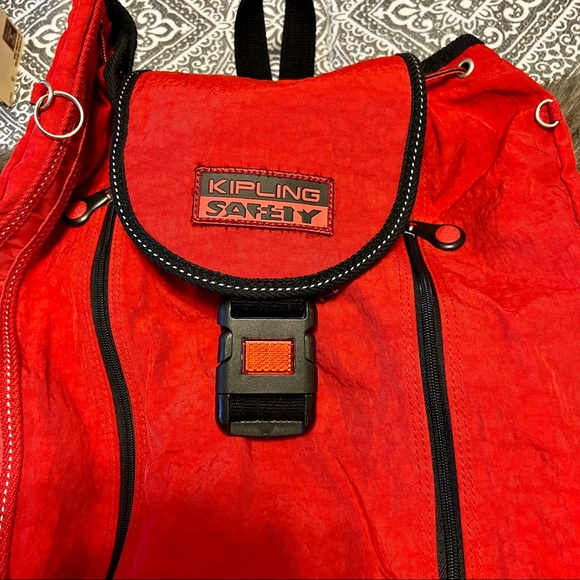 KIPLING-Large SAFETY Backpack w/Reflector Clasp-Packable-Red & Black - Picture 8 of 8